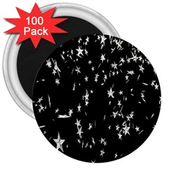 Falling Spinning Silver Stars Space White Black 3  Magnets (100 Pack)