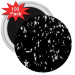 Falling Spinning Silver Stars Space White Black 3  Magnets (100 pack) Front