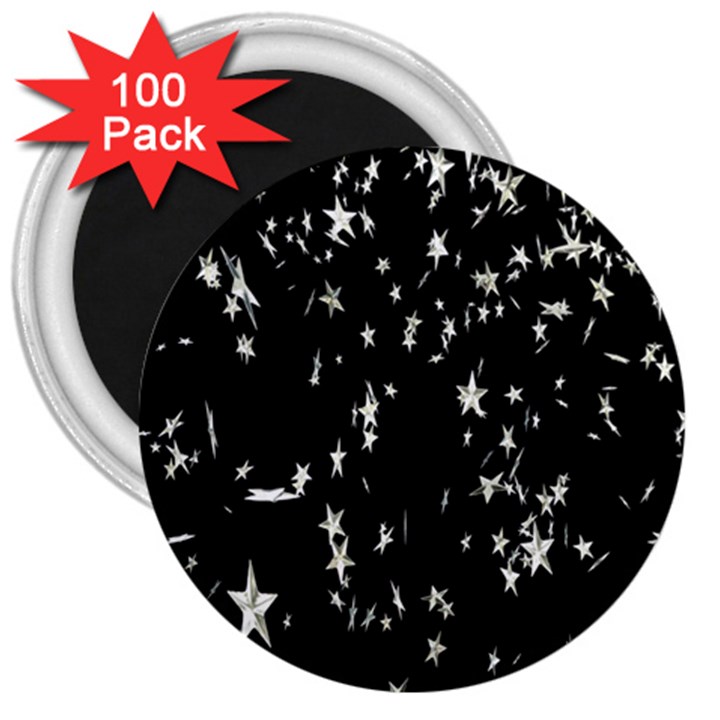 Falling Spinning Silver Stars Space White Black 3  Magnets (100 pack)