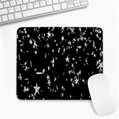 Falling Spinning Silver Stars Space White Black Large Mousepads