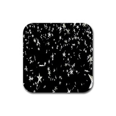 Falling Spinning Silver Stars Space White Black Rubber Square Coaster (4 Pack)  by Mariart