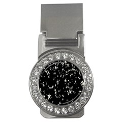 Falling Spinning Silver Stars Space White Black Money Clips (cz)  by Mariart