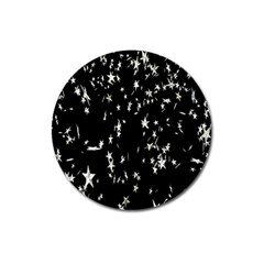 Falling Spinning Silver Stars Space White Black Magnet 3  (round) by Mariart