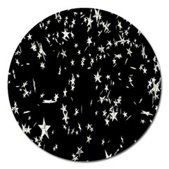 Falling Spinning Silver Stars Space White Black Magnet 5  (round)