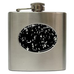 Falling Spinning Silver Stars Space White Black Hip Flask (6 Oz) by Mariart