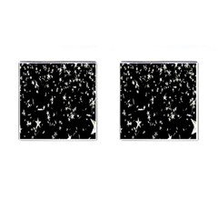 Falling Spinning Silver Stars Space White Black Cufflinks (square) by Mariart