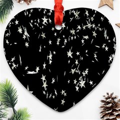 Falling Spinning Silver Stars Space White Black Heart Ornament (two Sides) by Mariart