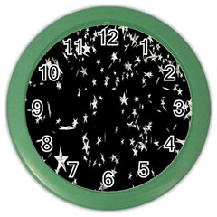 Falling Spinning Silver Stars Space White Black Color Wall Clocks