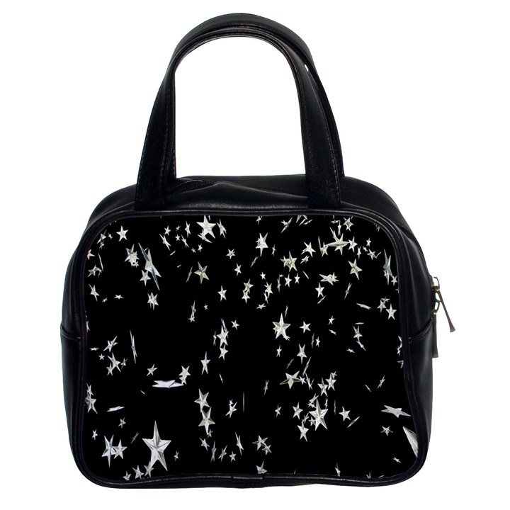 Falling Spinning Silver Stars Space White Black Classic Handbags (2 Sides)