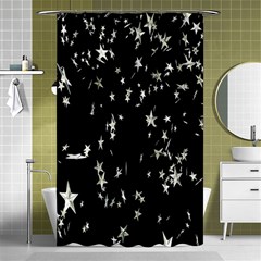 Falling Spinning Silver Stars Space White Black Shower Curtain 48  X 72  (small) 