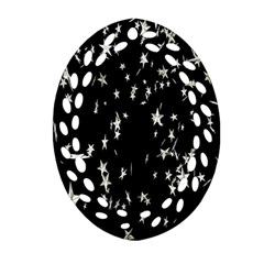 Falling Spinning Silver Stars Space White Black Ornament (oval Filigree) by Mariart