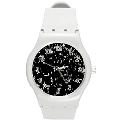 Falling Spinning Silver Stars Space White Black Round Plastic Sport Watch (m) by Mariart