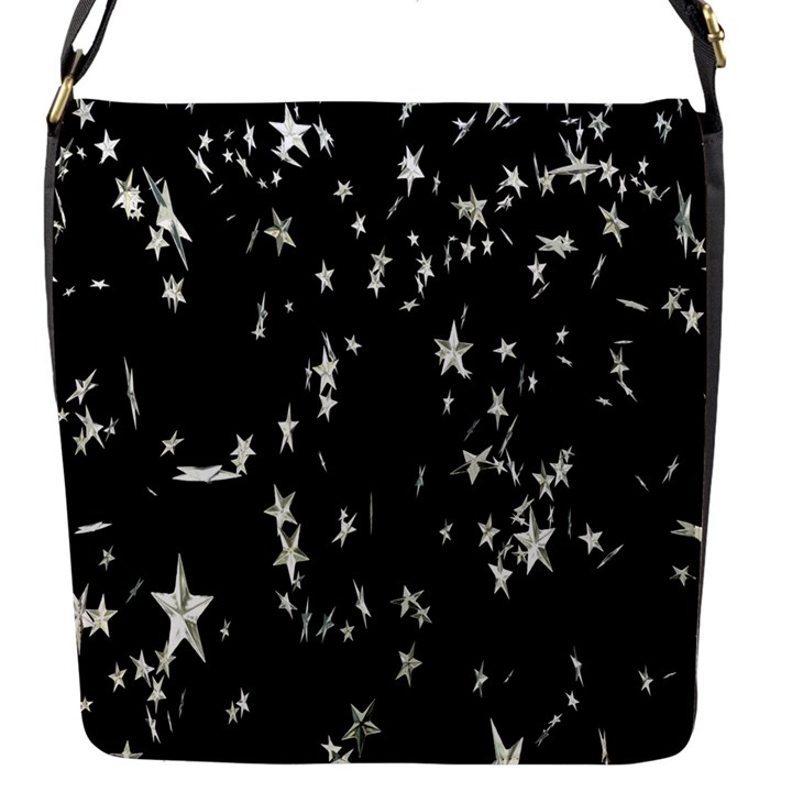 Falling Spinning Silver Stars Space White Black Flap Messenger Bag (S)