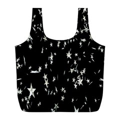 Falling Spinning Silver Stars Space White Black Full Print Recycle Bags (l)  by Mariart