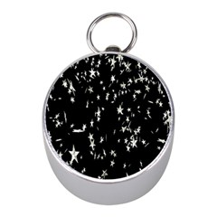 Falling Spinning Silver Stars Space White Black Mini Silver Compasses by Mariart