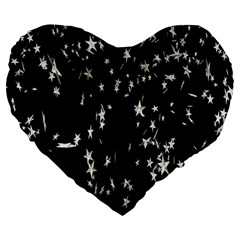 Falling Spinning Silver Stars Space White Black Large 19  Premium Flano Heart Shape Cushions by Mariart