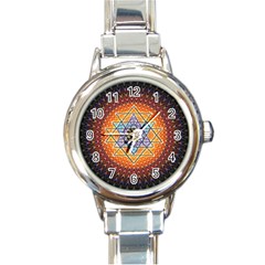 Cosmik Triangle Space Rainbow Light Blue Gold Orange Round Italian Charm Watch