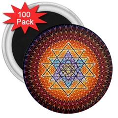 Cosmik Triangle Space Rainbow Light Blue Gold Orange 3  Magnets (100 Pack)