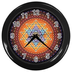 Cosmik Triangle Space Rainbow Light Blue Gold Orange Wall Clocks (black) by Mariart