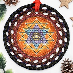 Cosmik Triangle Space Rainbow Light Blue Gold Orange Round Filigree Ornament (two Sides) by Mariart