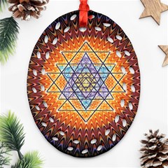 Cosmik Triangle Space Rainbow Light Blue Gold Orange Oval Filigree Ornament (two Sides) by Mariart