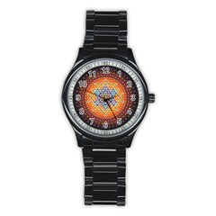 Cosmik Triangle Space Rainbow Light Blue Gold Orange Stainless Steel Round Watch