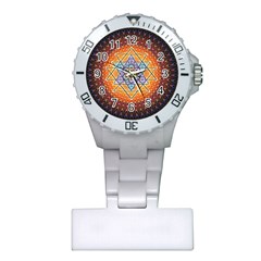 Cosmik Triangle Space Rainbow Light Blue Gold Orange Plastic Nurses Watch by Mariart