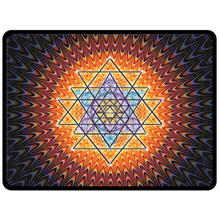 Cosmik Triangle Space Rainbow Light Blue Gold Orange Double Sided Fleece Blanket (Large) 