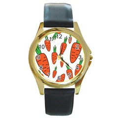 Fruit Vegetable Carrots Round Gold Metal Watch by Mariart