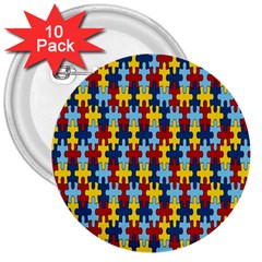 Fuzzle Red Blue Yellow Colorful 3  Buttons (10 Pack) 