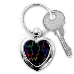 Grid Light Colorful Bright Ultra Key Chains (heart)  by Mariart