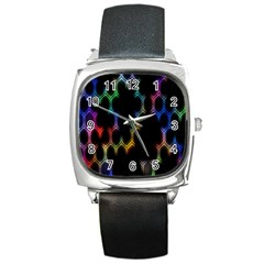 Grid Light Colorful Bright Ultra Square Metal Watch by Mariart