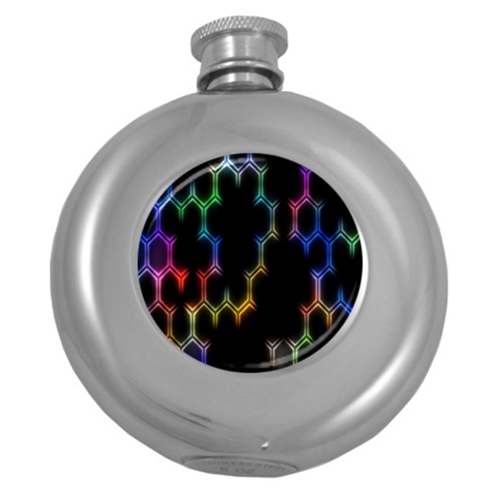 Grid Light Colorful Bright Ultra Round Hip Flask (5 oz)