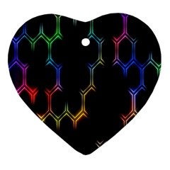 Grid Light Colorful Bright Ultra Heart Ornament (two Sides)