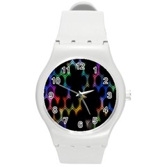 Grid Light Colorful Bright Ultra Round Plastic Sport Watch (m) by Mariart