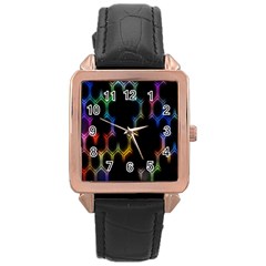 Grid Light Colorful Bright Ultra Rose Gold Leather Watch  by Mariart