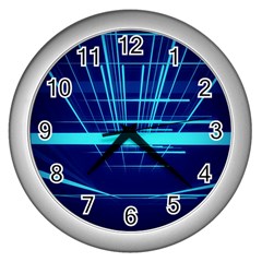 Grid Structure Blue Line Wall Clocks (silver) 