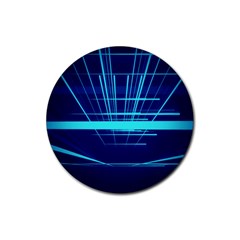 Grid Structure Blue Line Rubber Round Coaster (4 Pack) 