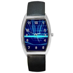 Grid Structure Blue Line Barrel Style Metal Watch by Mariart