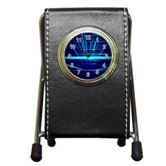 Grid Structure Blue Line Pen Holder Desk Clocks by Mariart