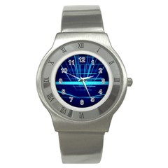 Grid Structure Blue Line Stainless Steel Watch