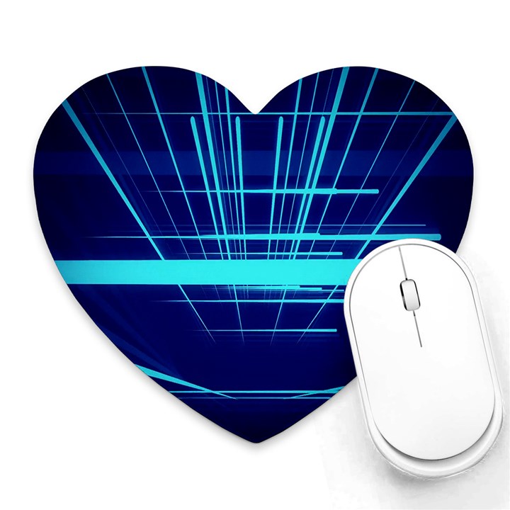 Grid Structure Blue Line Heart Mousepads