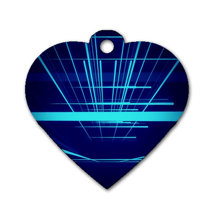 Grid Structure Blue Line Dog Tag Heart (One Side)