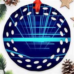 Grid Structure Blue Line Round Filigree Ornament (two Sides)