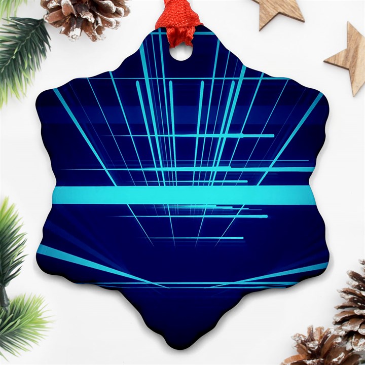 Grid Structure Blue Line Snowflake Ornament (Two Sides)