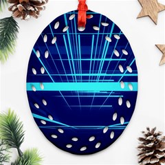 Grid Structure Blue Line Oval Filigree Ornament (two Sides)