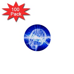 Lightning Brain Blue 1  Mini Buttons (100 Pack) 