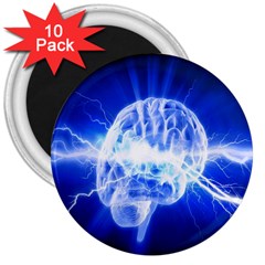 Lightning Brain Blue 3  Magnets (10 Pack)  by Mariart