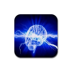 Lightning Brain Blue Rubber Square Coaster (4 Pack)  by Mariart