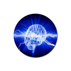 Lightning Brain Blue Rubber Coaster (round)  by Mariart